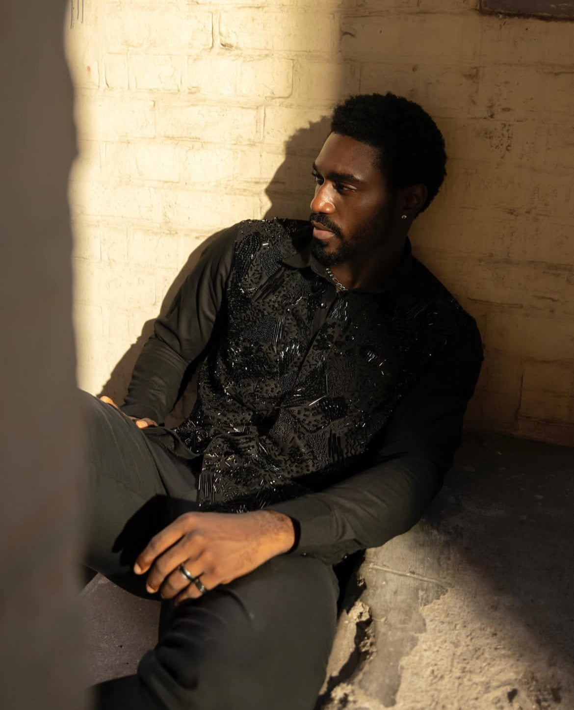 MEKA Hand-Beaded Shirt & Pants Set - Black