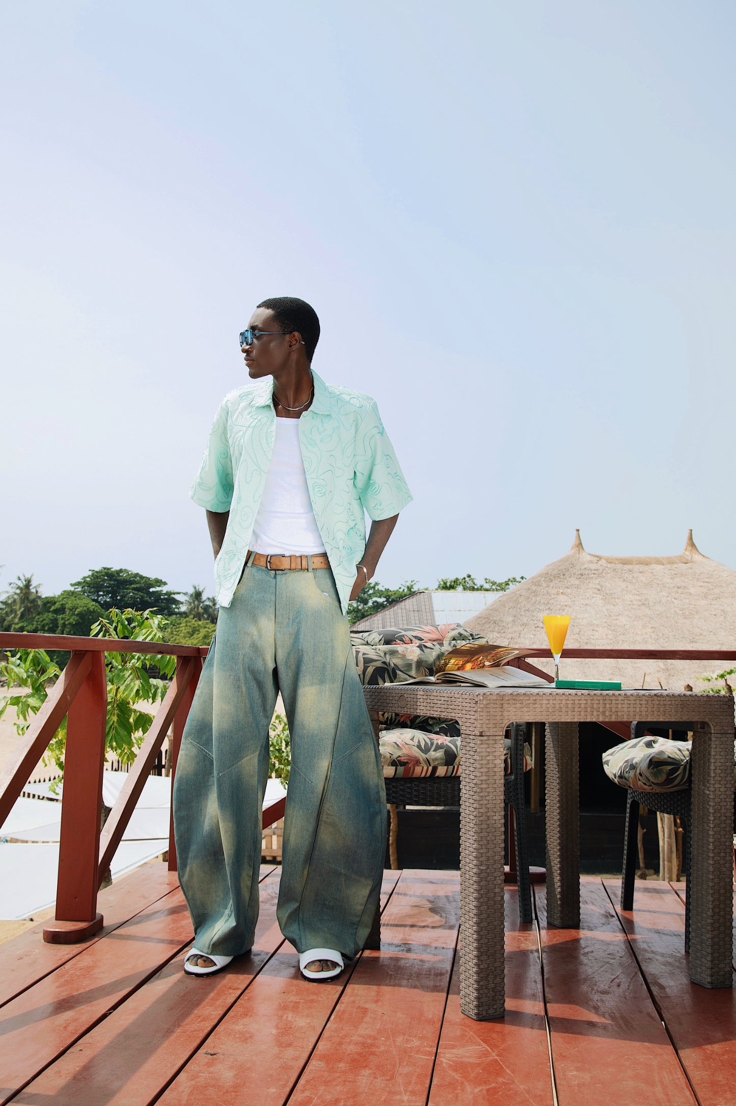 JOJO Acid-Wash Denim Barrel Pants