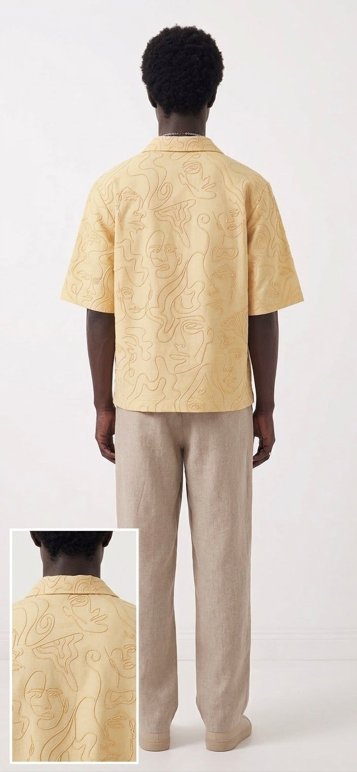 ARTI Face Line Hand-Embroidered Shacket - Pastel Yellow