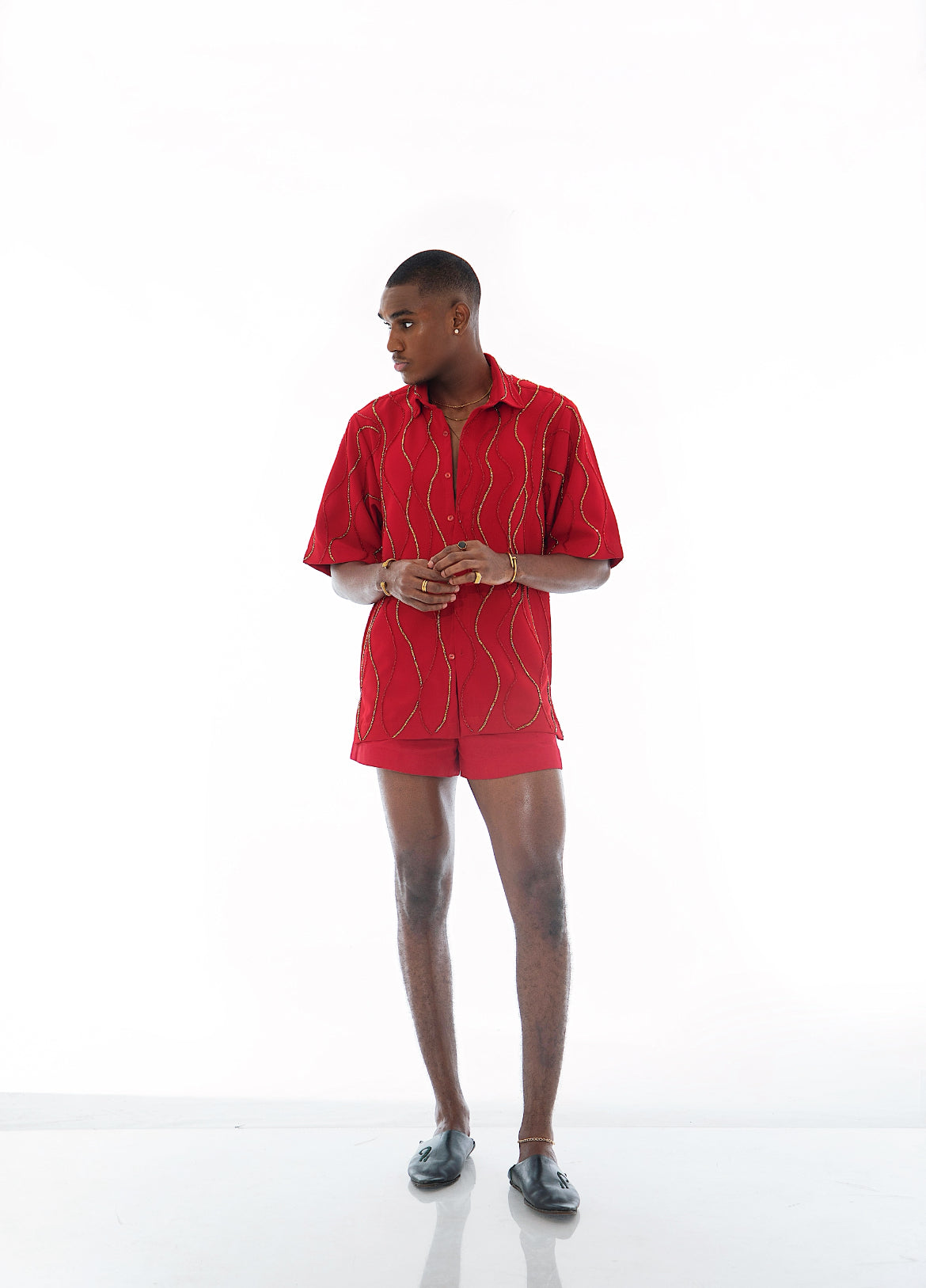 RUME Hand-Beaded Shirt & Short (set)- Maroon