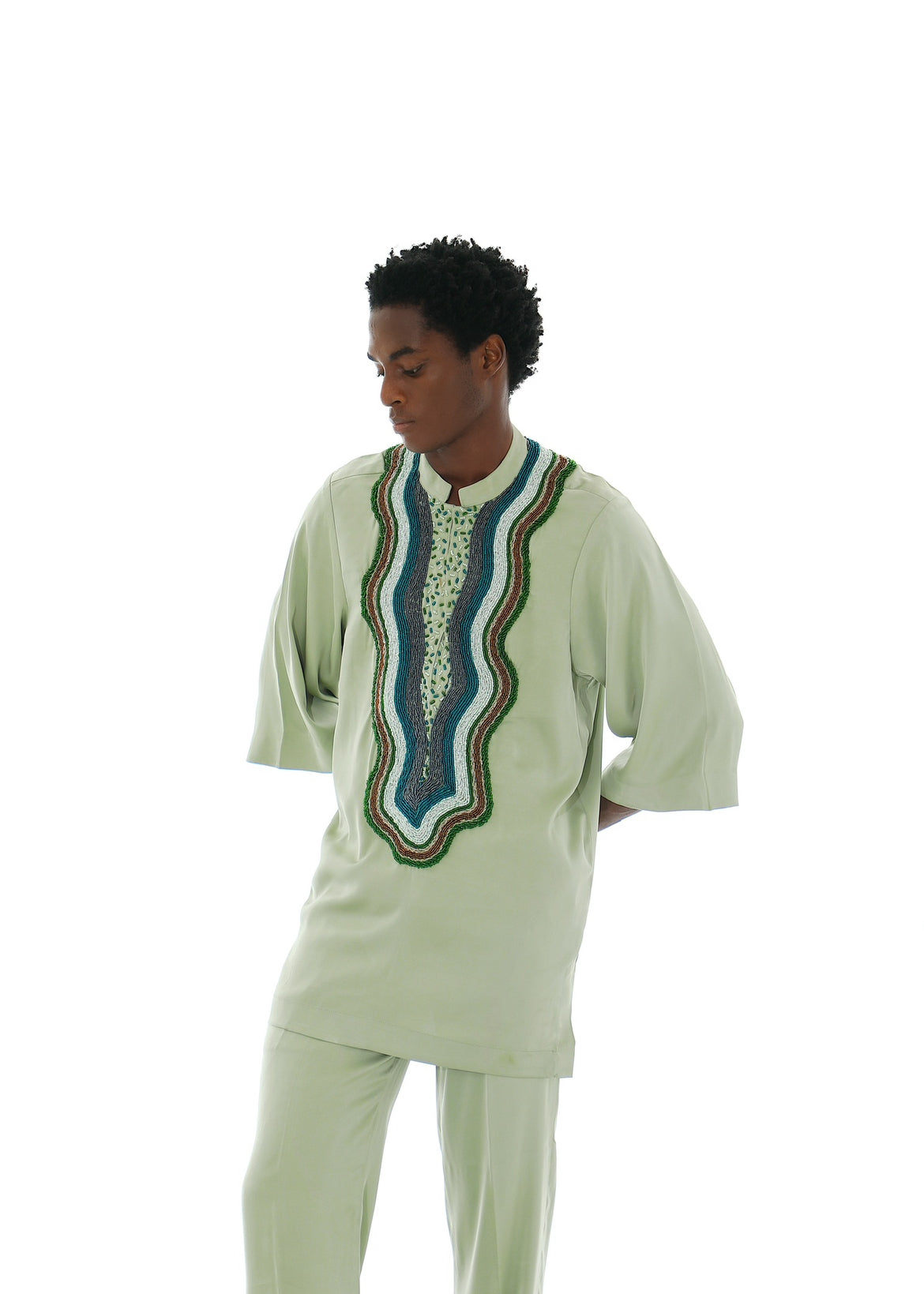 MEMUSA Hand-Beaded Tunic Set - Mint