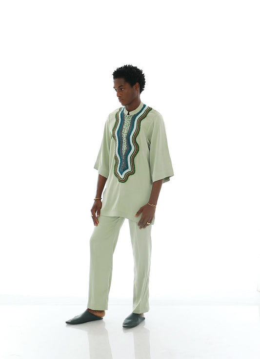 MEMUSA Hand-Beaded Tunic Set - Mint