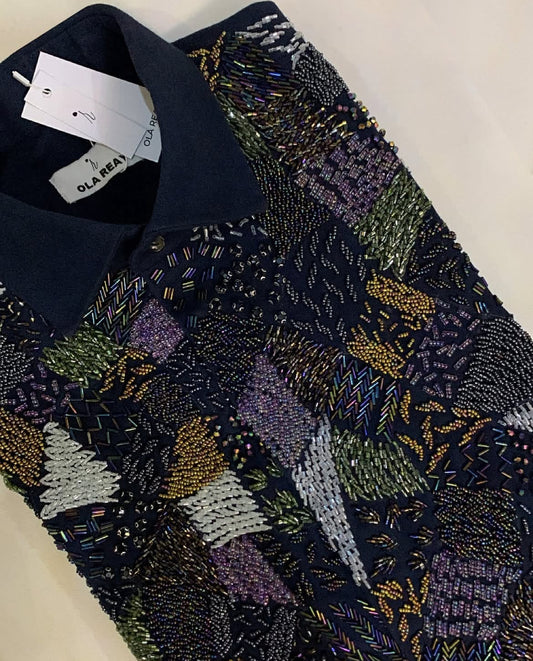 MEKA Hand-Beaded Shirt & Pants Set - Midnight Blue