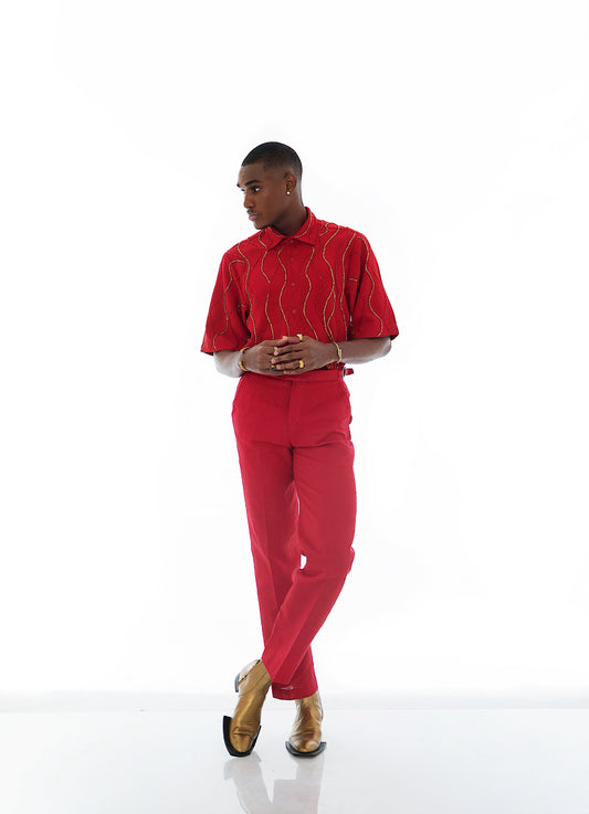 RUME Hand-Beaded Shirt & Pants (set) - Maroon