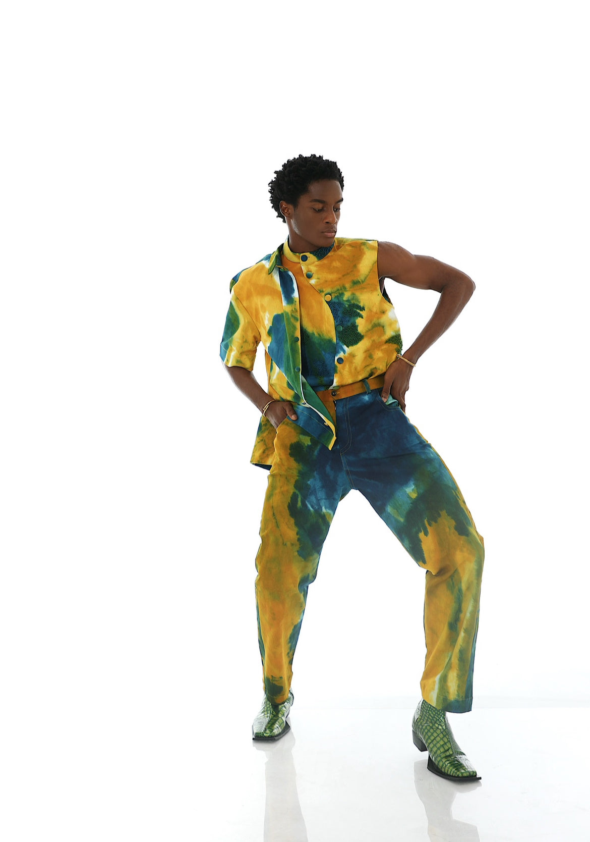 EMY Hand-Dyed/Hand-Beaded Shacket & Pants Set