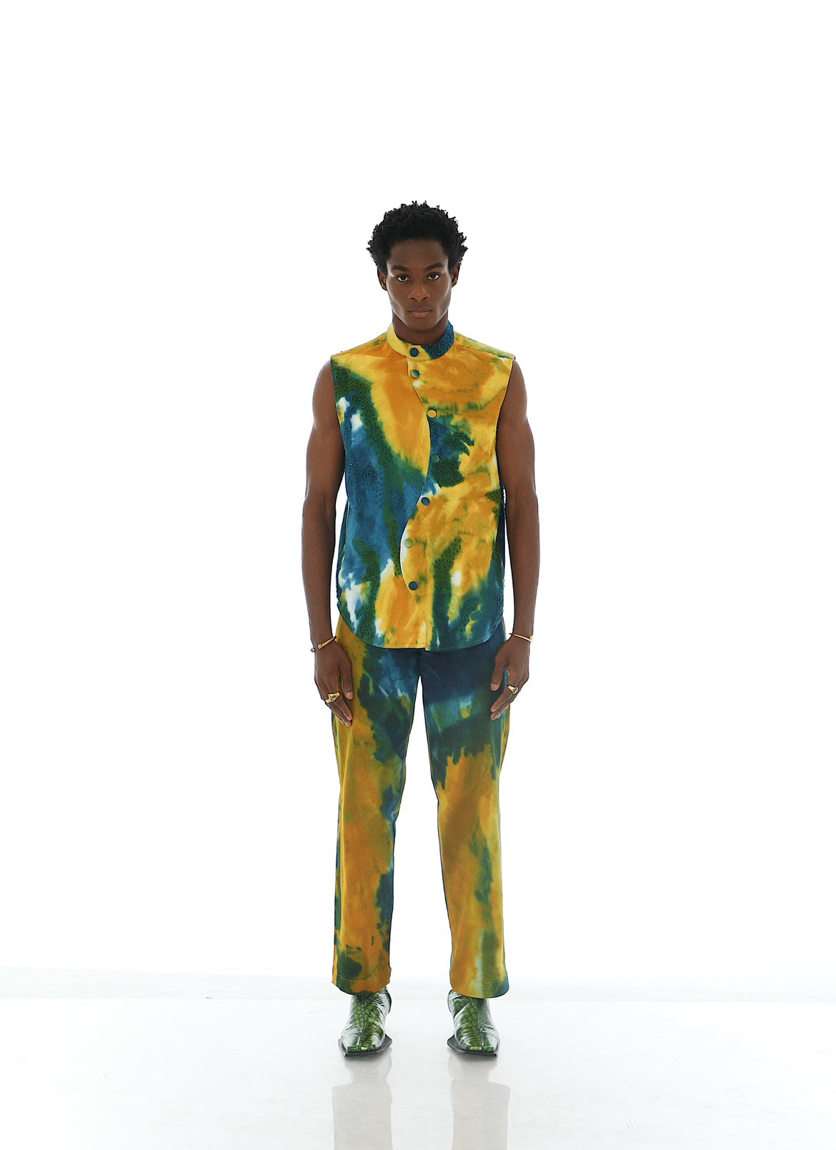 EMY Hand-Dyed/Hand-Beaded Shacket & Pants Set