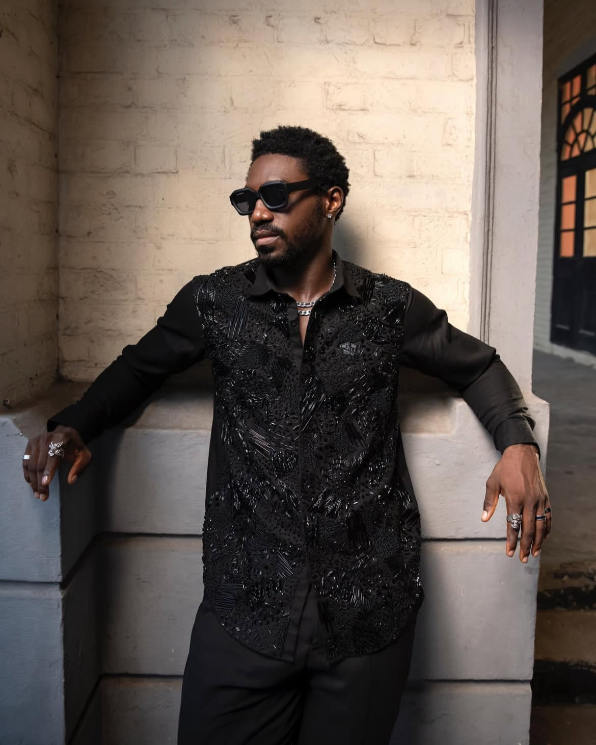 MEKA Hand-Beaded Shirt & Pants Set - Black