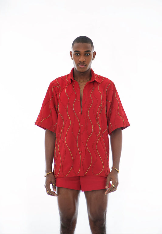 RUME Hand-Beaded Shirt & Short (set)- Maroon