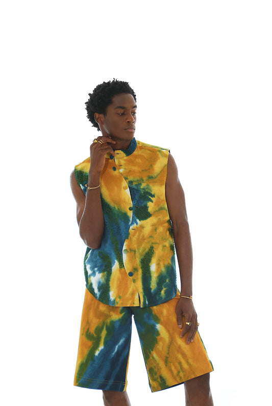 EMY Hand-Dyed/ Hand-Beaded Shacket & Jorts Set