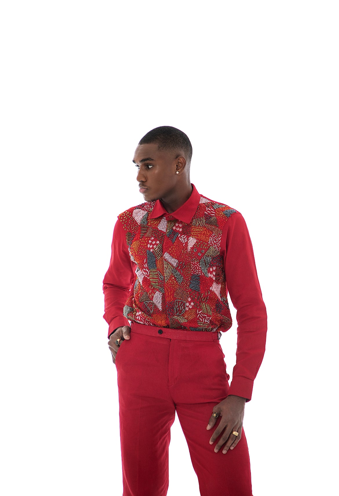 MEKA Hand-Beaded Shirt & Pants Set - Maroon