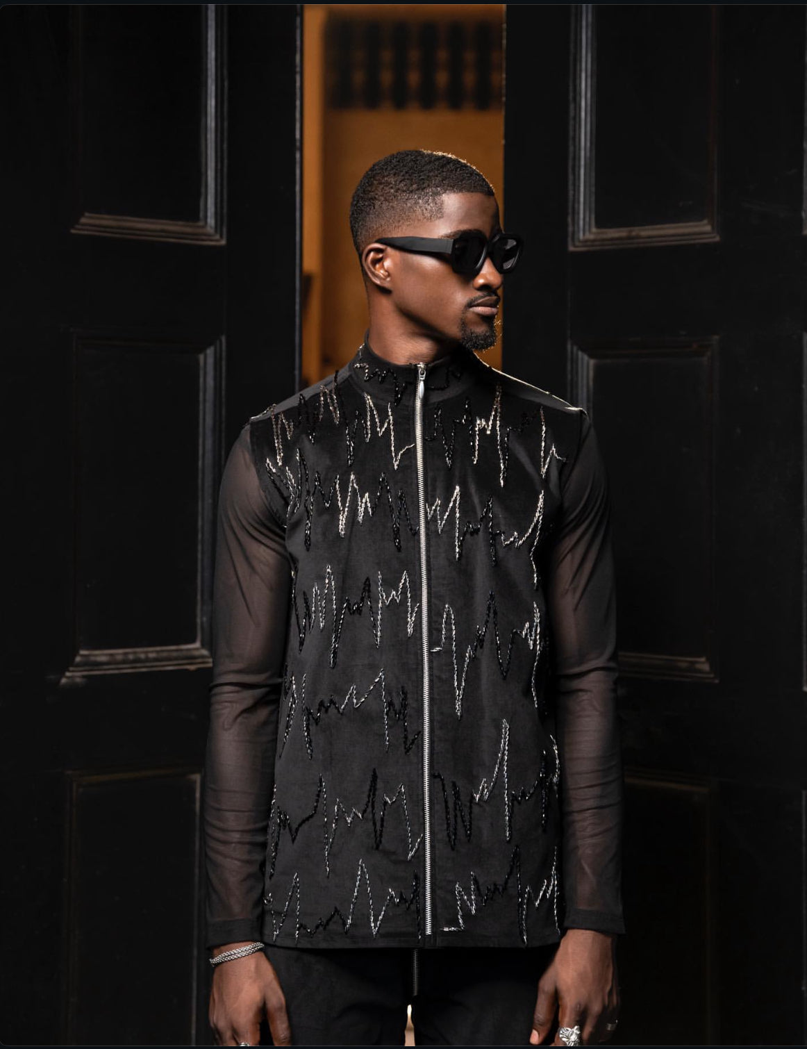 DIDDY Hand Beaded Turtle Neck Zipper Shacket