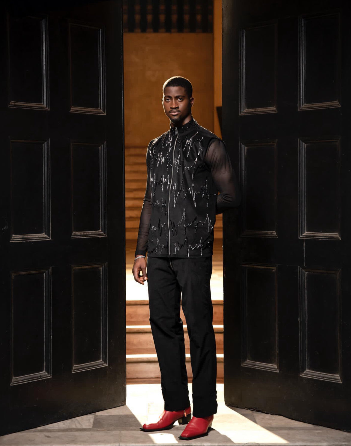 DIDDY Hand Beaded Turtle Neck Zipper Shacket
