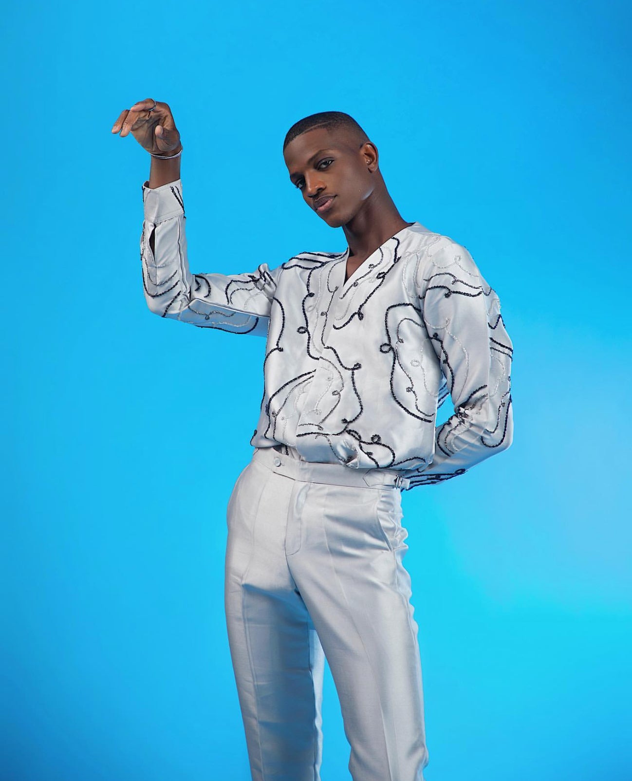 ADAM Platinum Hand-Beaded Shirt and Pant - Set