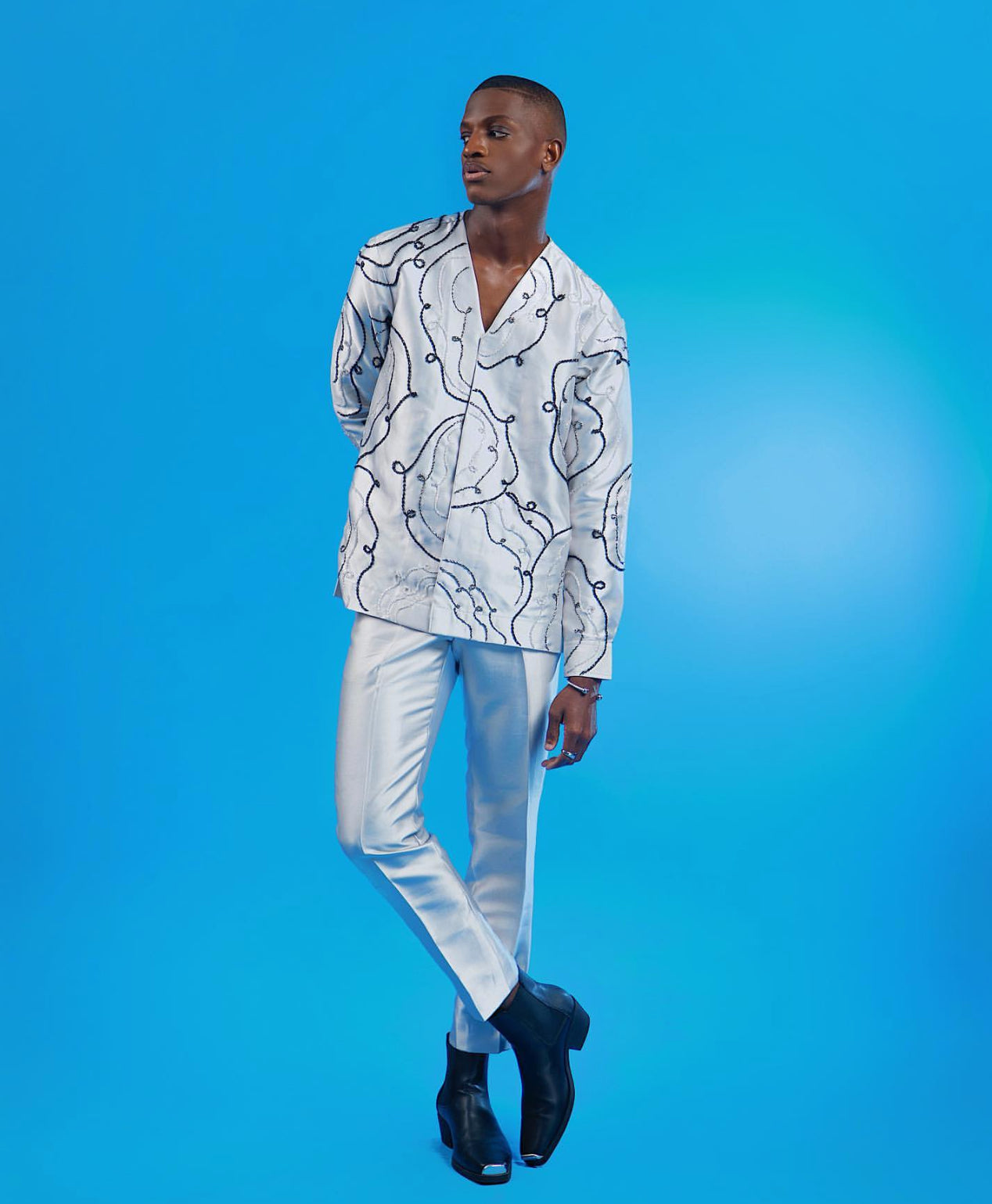 ADAM Platinum Hand-Beaded Shirt and Pant - Set