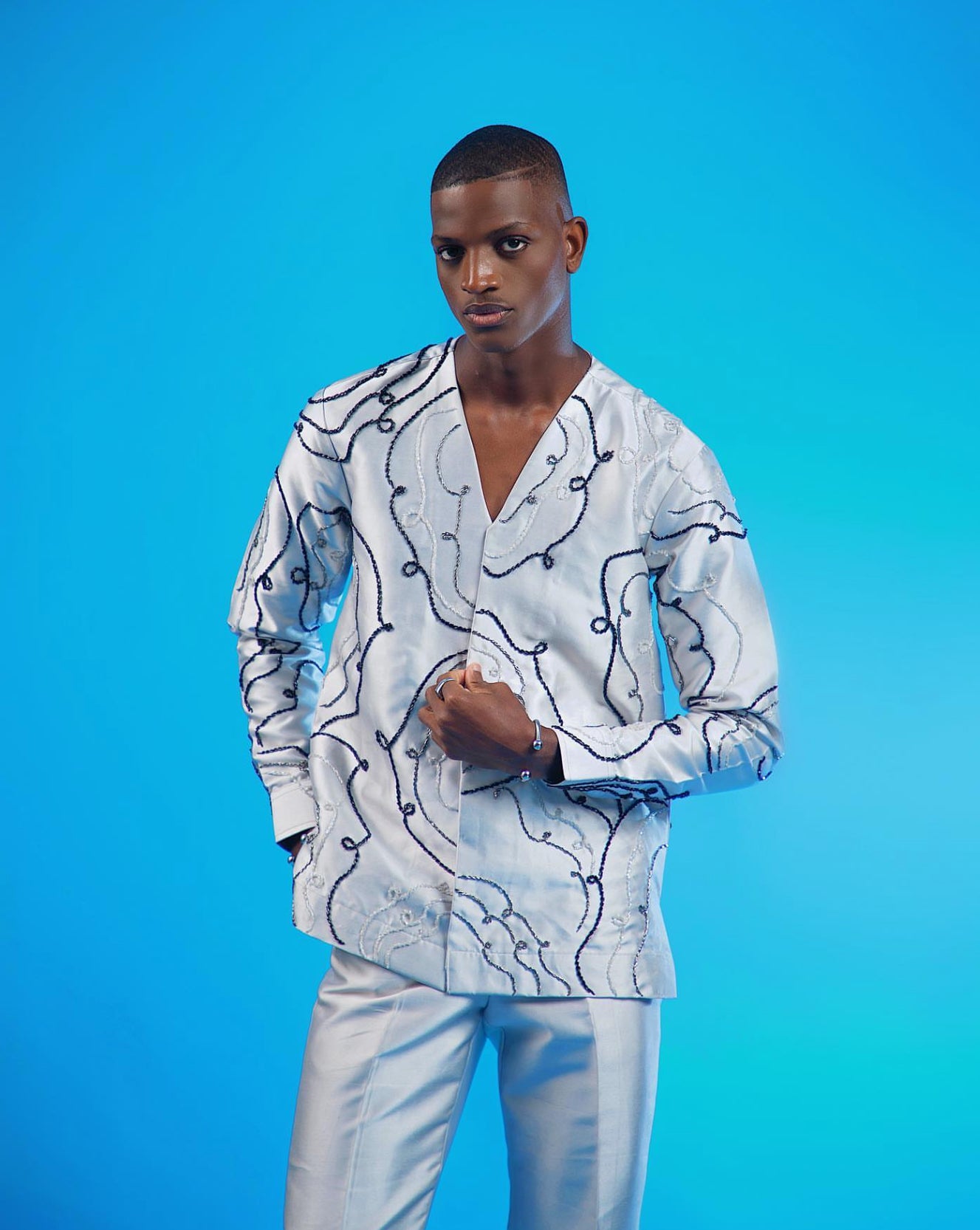 ADAM Platinum Hand-Beaded Shirt and Pant - Set