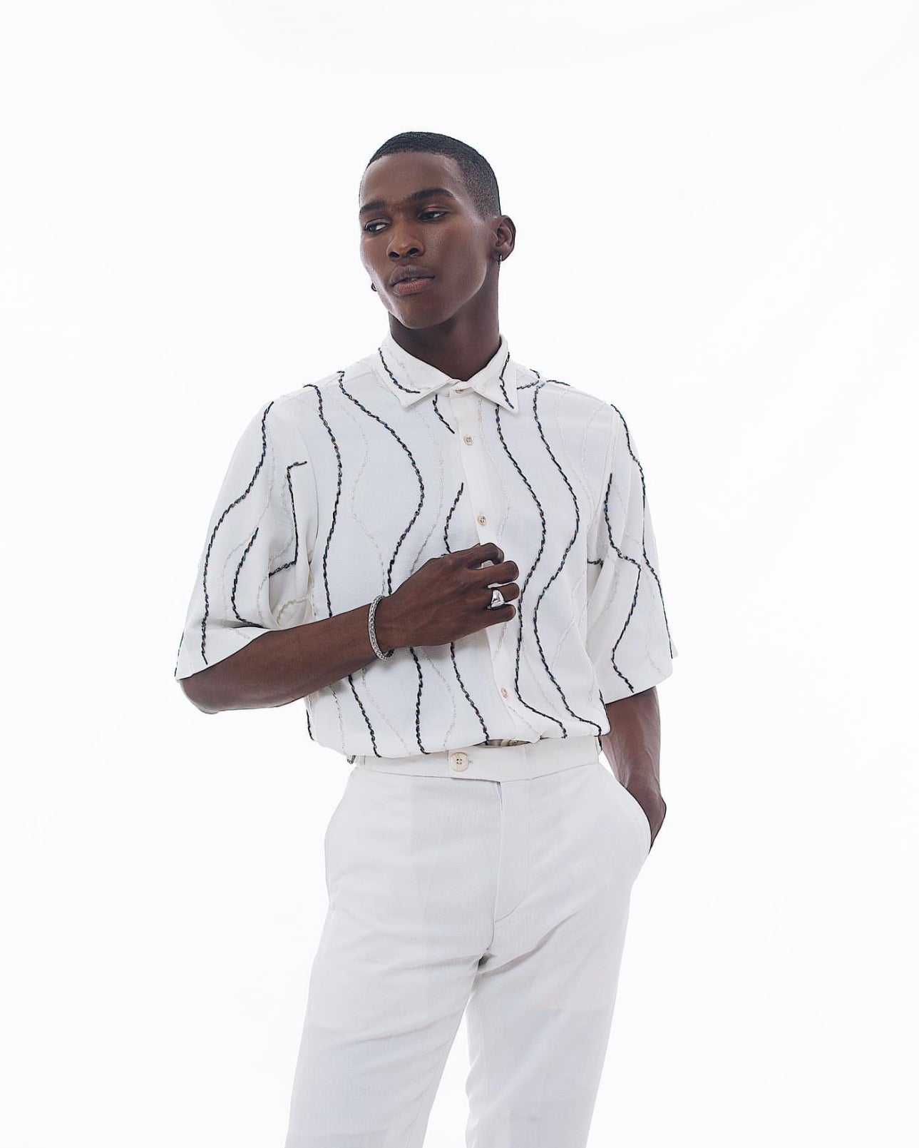 RUME Hand Embellished Shirt Set - Ivory