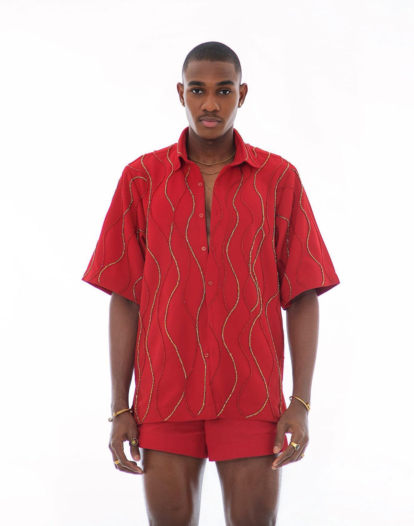 RUME Hand-Beaded Shirt & Short (set)- Maroon