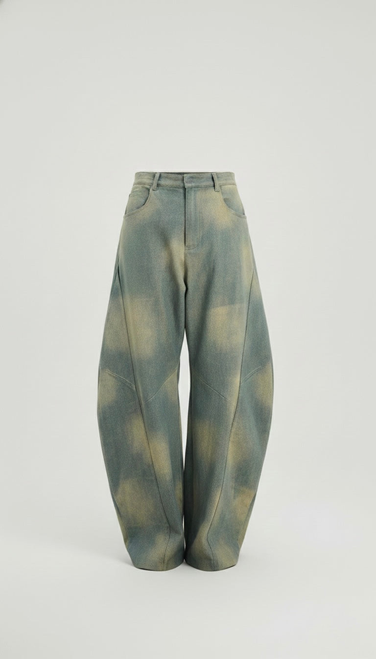 JOJO Acid-Wash Denim Barrel Pants