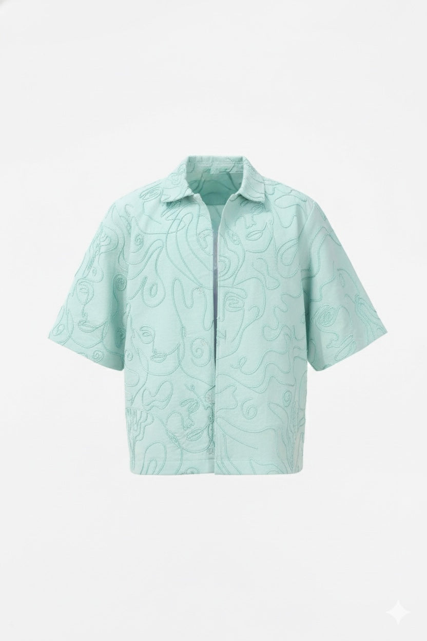 ARTI Hand-Embroidered Shacket - Mint