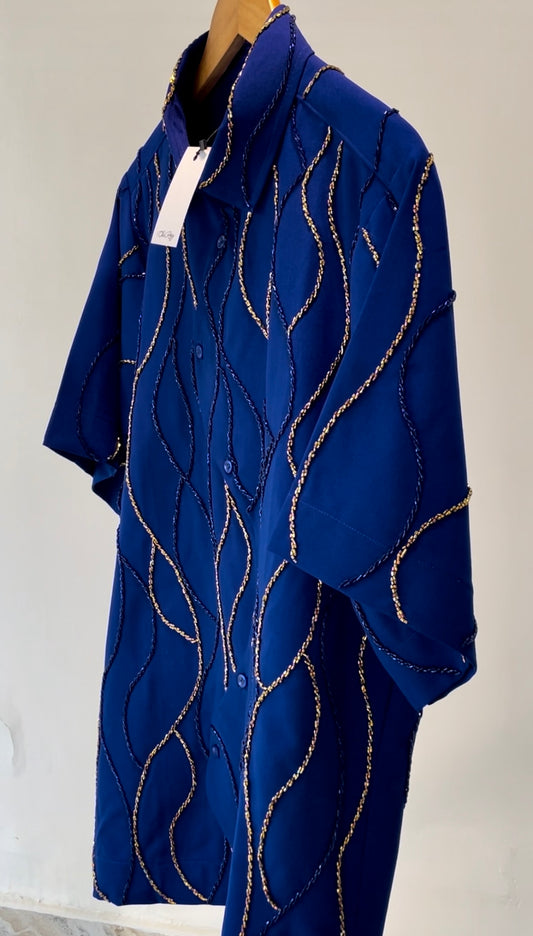 RUME Hand-Beaded Shirt & Pants Set - Royal Blue