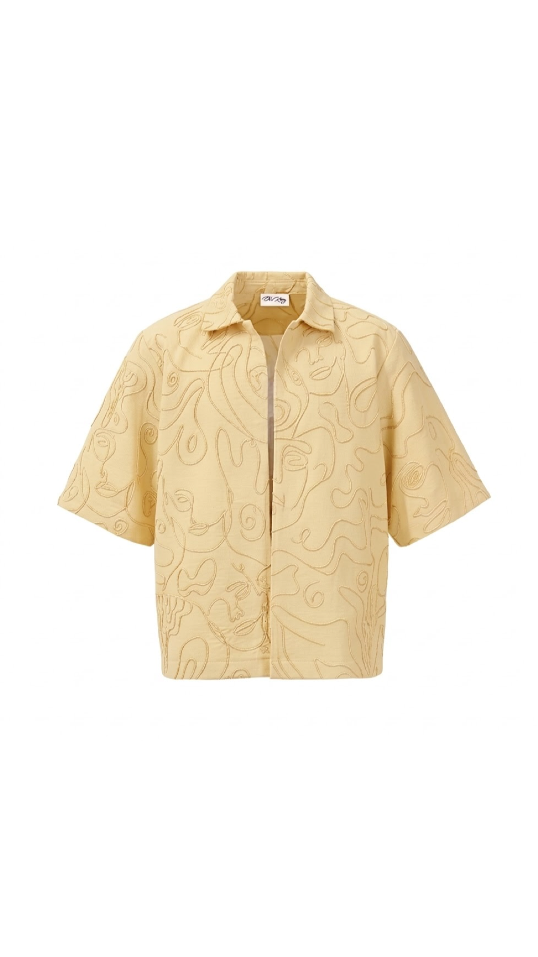 ARTI Face Line Hand-Embroidered Shacket - Pastel Yellow