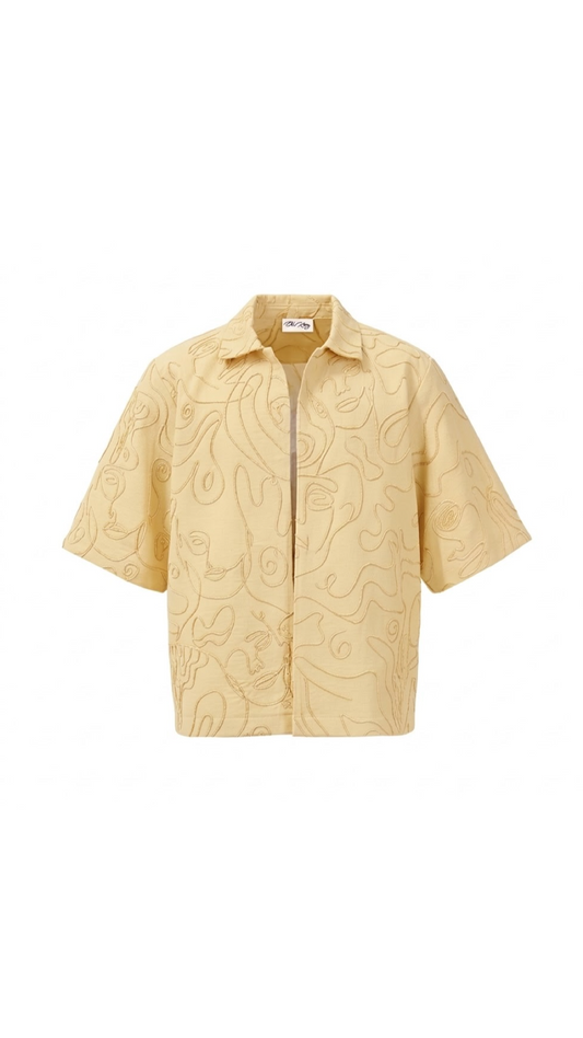 ARTI Face Line Hand-Embroidered Shacket - Pastel Yellow