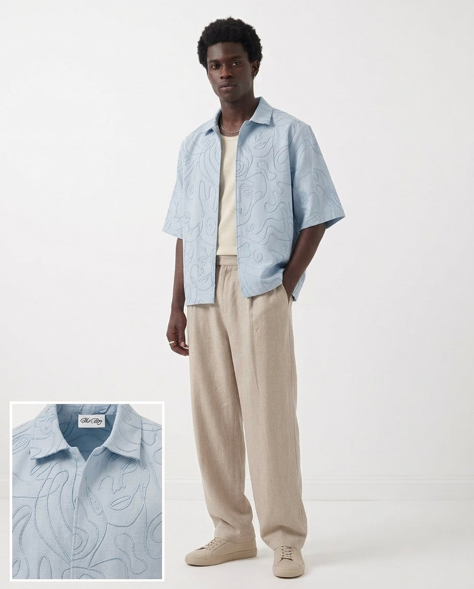 ARTII Face Line Hand Embroidered Shacked - Pastel Blue