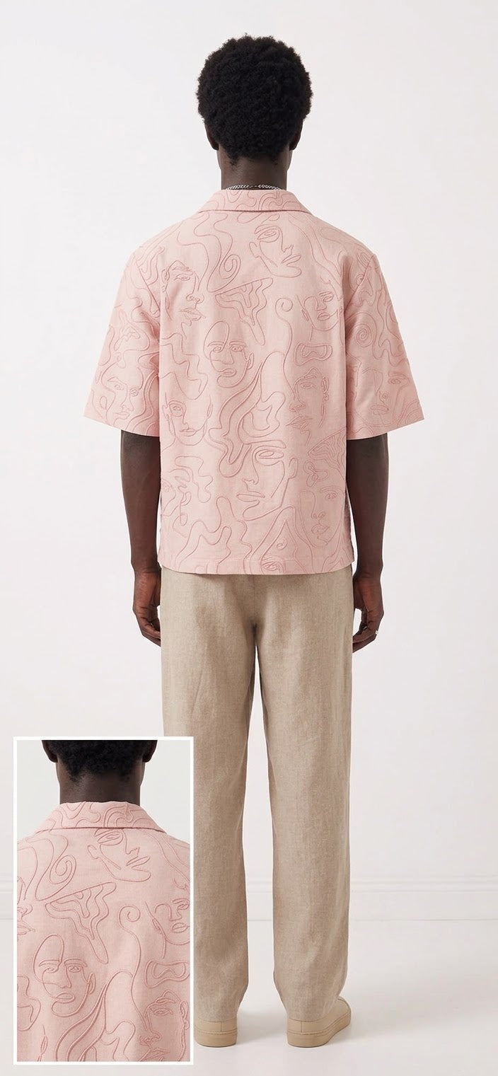ARTII Face Line Hand Embroidered Shacked - Pastel Pink