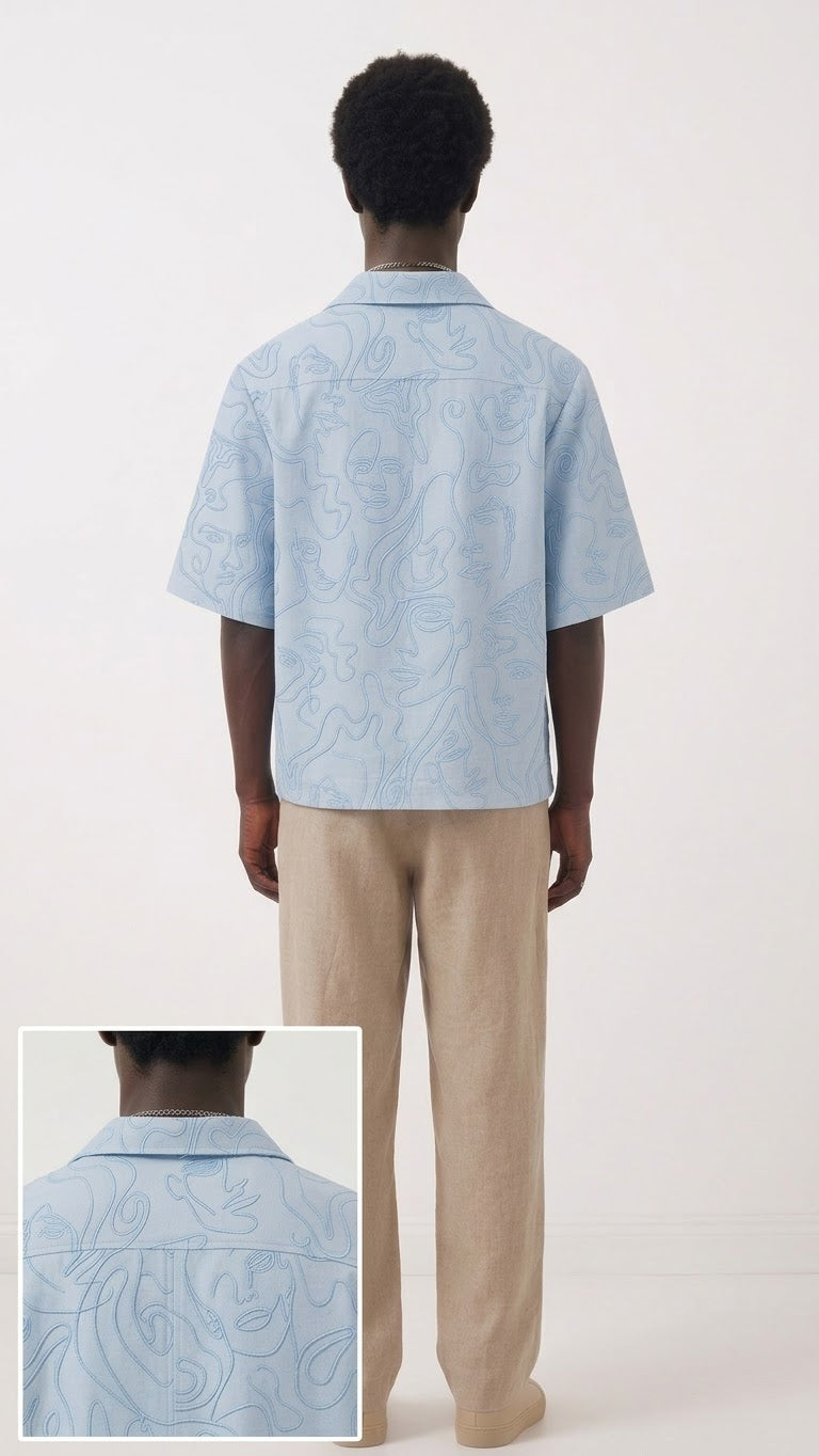 ARTII Face Line Hand Embroidered Shacked - Pastel Blue