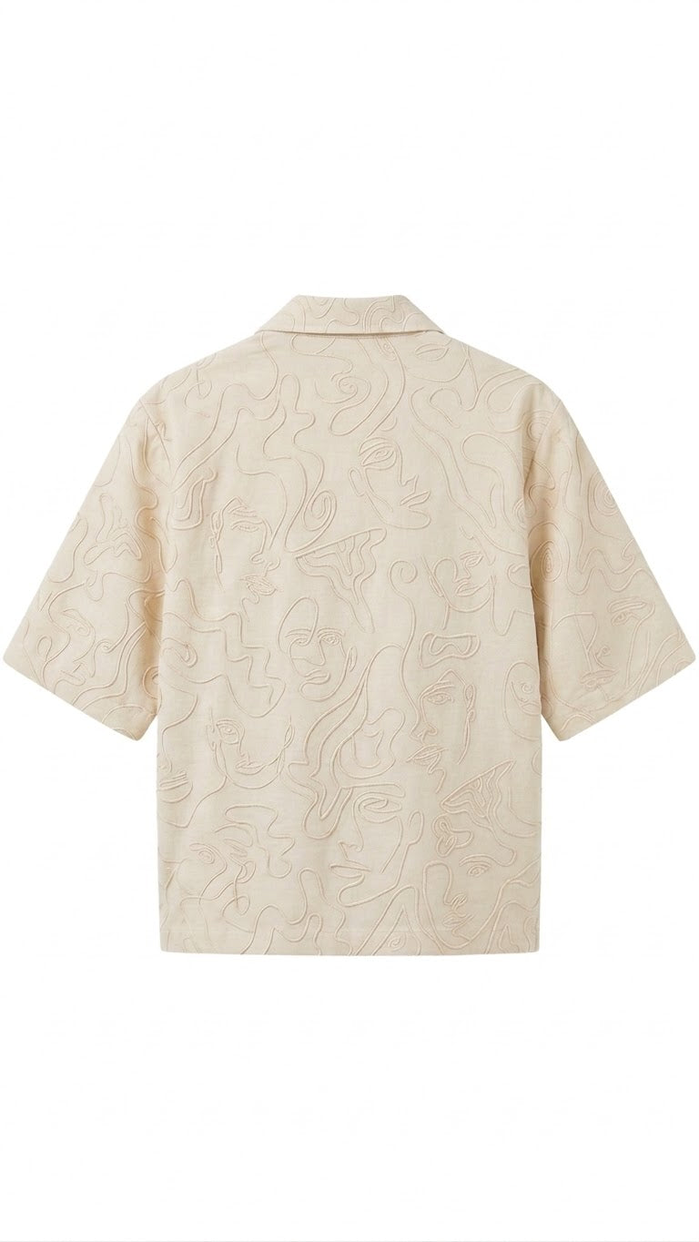 ARTI Face Line Hand-Embroidered Shacket - Pastel White
