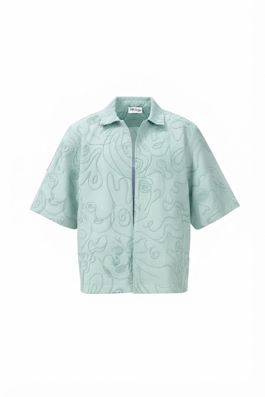 ARTII Face Line Hand-Embroidered Shacket - Pastel Mint